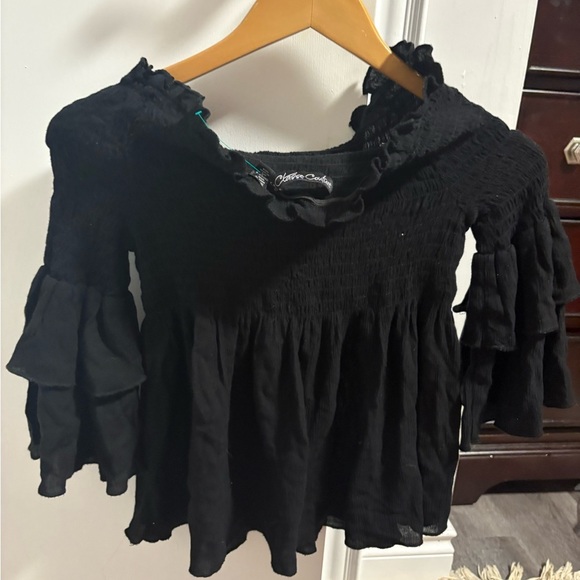 Chic Black Ruffled Women's Blouse - Picture 5 of 6